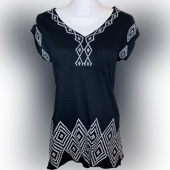 BCBGMAXAZRIA Aztec Embroidered Textile Black Tunic Size Large - Picture 1 of 6